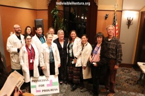 Congresswoman Brownley, Physicians for Progress and Indivisians, John, Adriene and Veronica at the Healthcare Town Hall