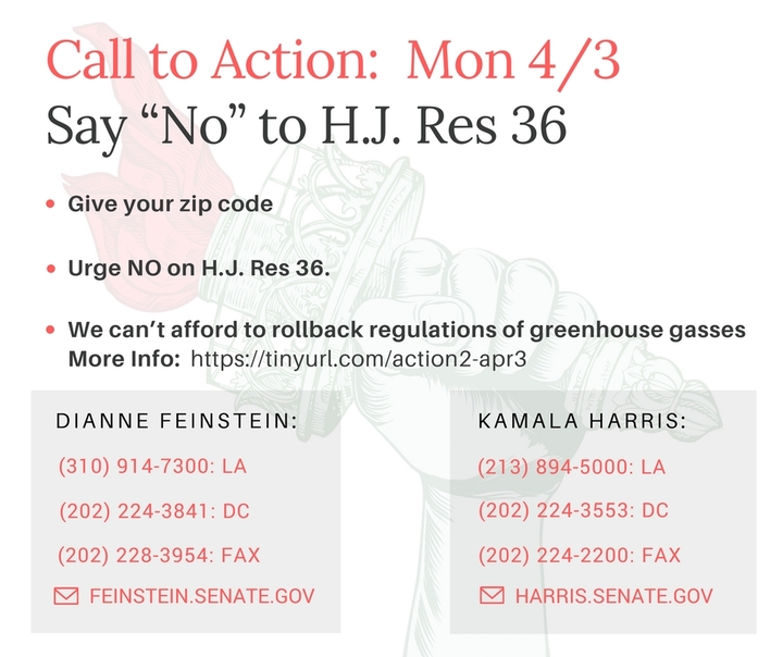 Urge NO on H.J. Res 36.  We can’t afford to rollback regulations of greenhouse gasses (1 of 2&nbsp;today)