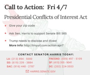 Ask your Senator to support Senate Bill S65, the Presidential Conflicts of Interest Act