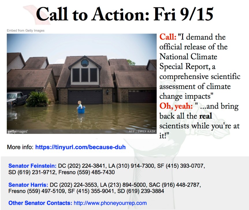 Release the OFFICIAL National Climate Assessment Report/Reinstate the National Climate Advisory Committee because…duh!  9/15