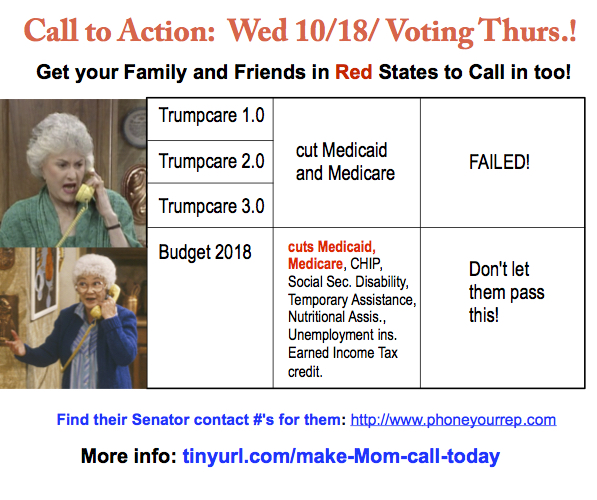 This budget will hurt the elderly, poor and children. Get your red state relatives to&nbsp;call!