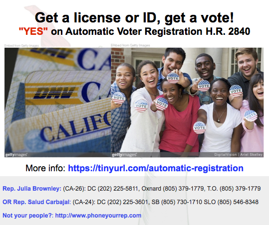Make voting easier – automatically register voters from state DMV rolls. Yes on H.R.&nbsp;2840!