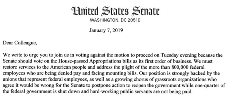 Tues 1/8 – Priorities, people! Oppose all legislation in the Senate until the government is&nbsp;re-opened.