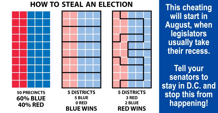 No recess until the Senate passes S.1 – For the People Act and stops partisan&nbsp;gerrymandering.