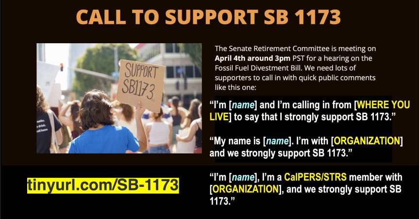 California’s two main retirement systems are financing climate chaos. MAKE A CALL&nbsp;TODAY!